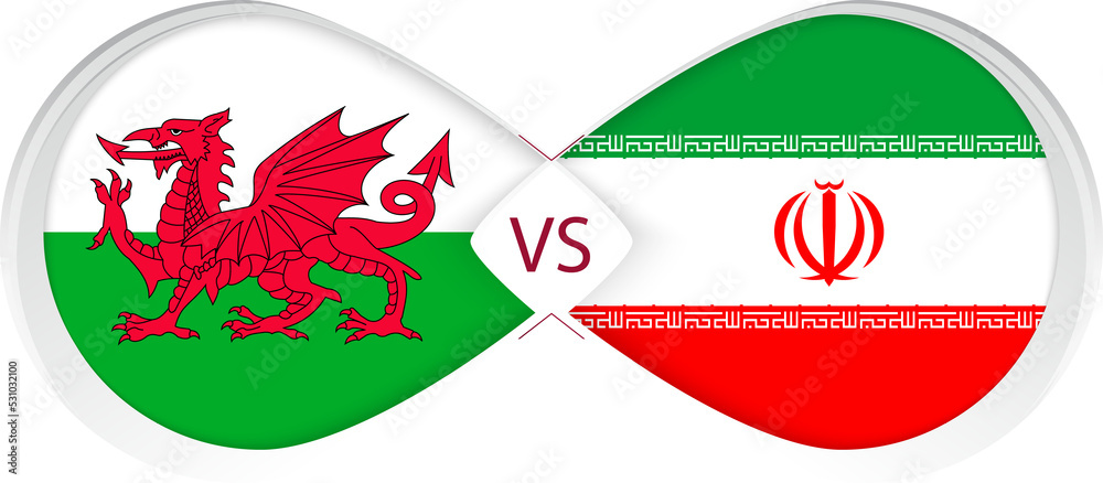 Fototapeta premium Wales vs Iran in Football Competition, Group A. Versus icon on Football background.