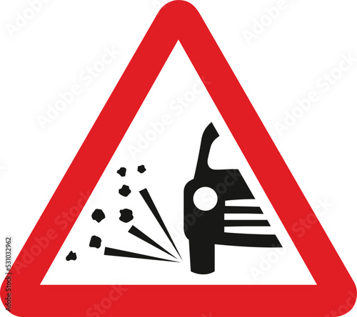 Loose chippings, The Highway Code Traffic Sign, Signs giving orders, Signs with red circles are mostly prohibitive. Plates below signs qualify their message.