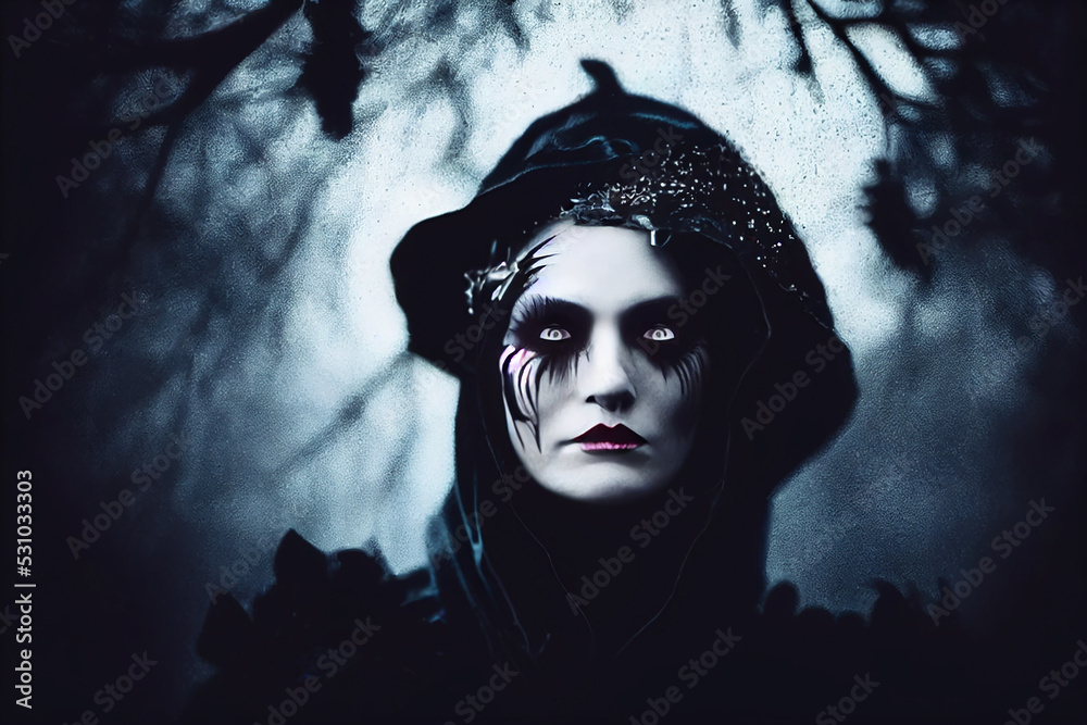 close-up portrait of a witch - dark coven crones - 7 of 13, generative ai