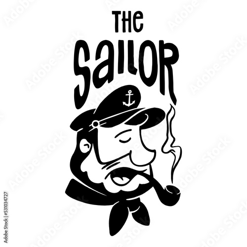 Doodle bearded ship captain or skipper with a pipe. Hand drawn illustration.