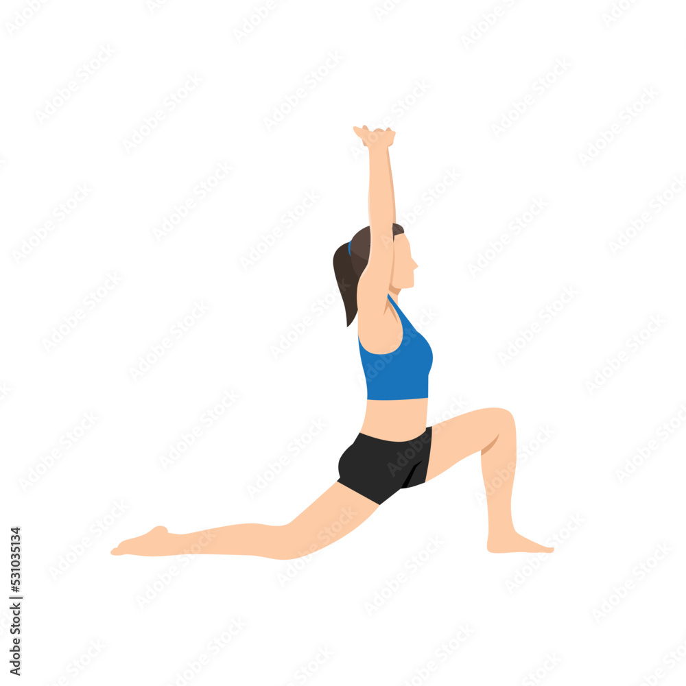 Woman doing Samson stretch exercise. Flat vector illustration isolated on white background