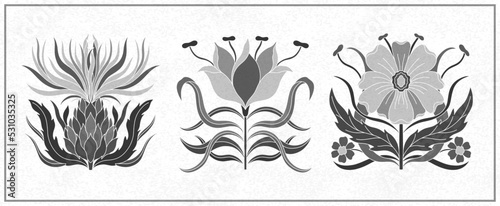 Art nouveau style flower plant basic element. 1920-1930 years vintage design. Symbol motif design.