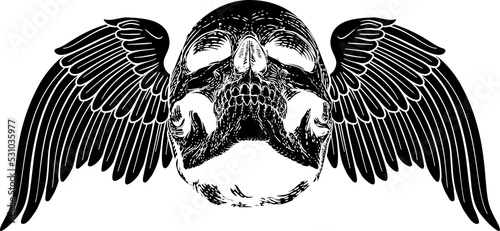 Winged Skull Vintage Woodcu...