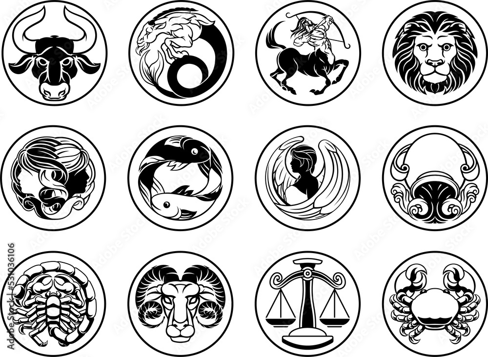 Zodiac astrology horoscope star signs symbols set Stock Illustration ...