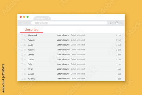 Browser window with email message frame. Vector illustration