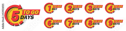Set of countdown 1 to 9 left days with arrow and halftone in a flat design. Announcement icons for promotion