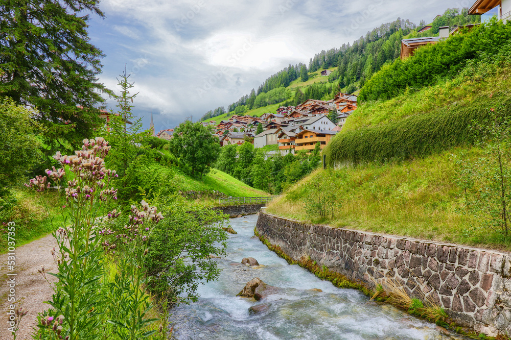 The Rio Gardena stream near Santa Cristina Valgardena. South Tyrol, Italy The Rio Gardena stream near Santa Cristina Valgardena. South Tyrol, Italy