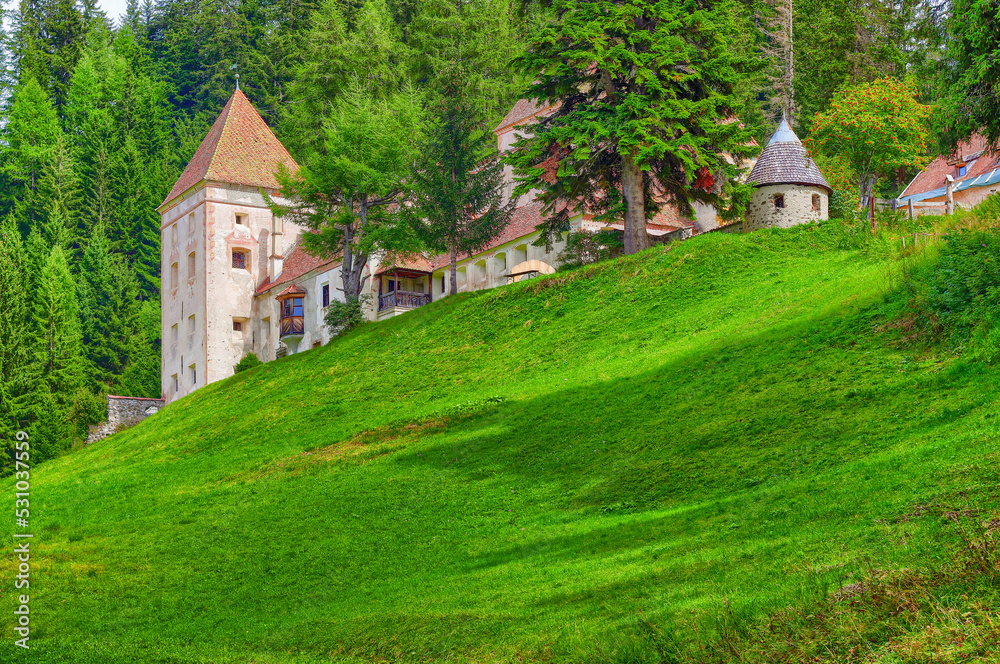 View of Castel Gardena in Santa Cristina Valgardena. South Tyrol, Italy