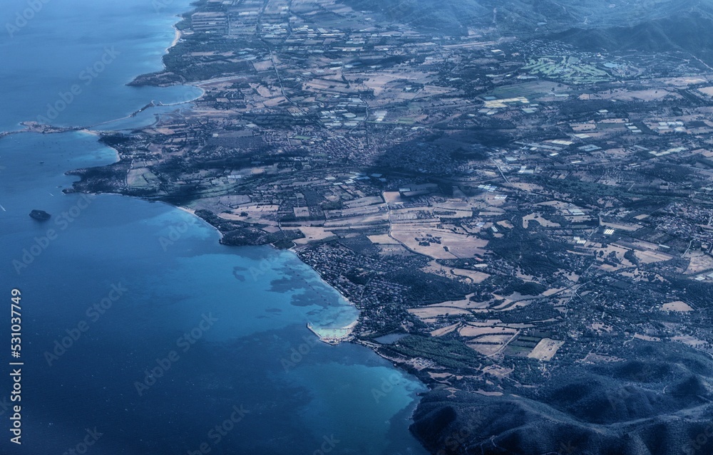 Aerial view of the southern Sardinian coast