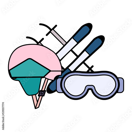 Sledding Sport Vector Icon Design, Sporting equipment Symbol, Physical Fitness and Wellness Sign, Leisure Activity stock illustration, Winter Sports bindings, boots and Glasses Concept