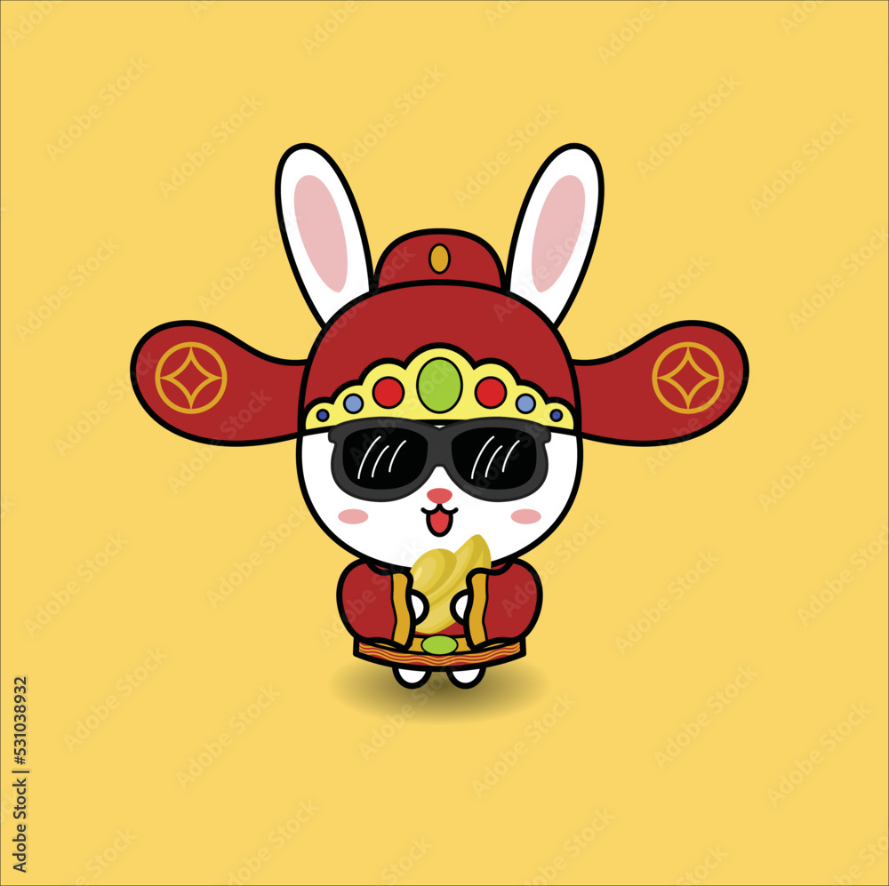 Fototapeta premium kawaii cute year of the rabbit a vector design illustration line art