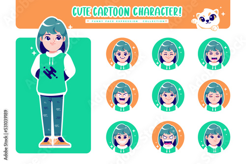 different face emotion nosy girl cartoon character collection 2
