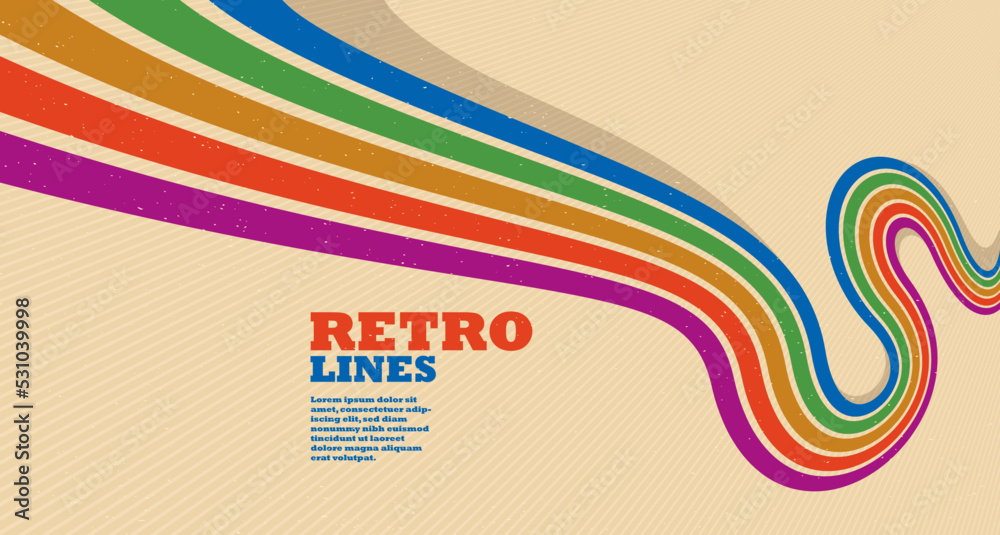 Retro style abstract background with curve lines in all colors of rainbow, 3D dimensional seventieth vector art. Retro style abstract background with curve lines in all colors of rainbow, 3D dimensional seventieth vector art.