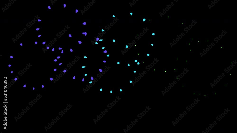 Multicolored 2d fireworks. Drawn animation. Transparent background and alpha channel.