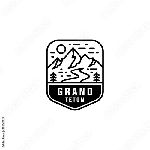 Grand Teton Mountain Adventure Monoline Badge Logo Design