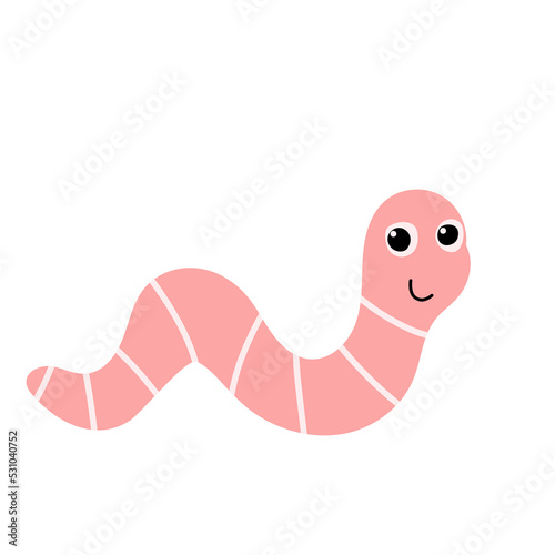 Cute little worm character. Vector cartoon illustration for kids.