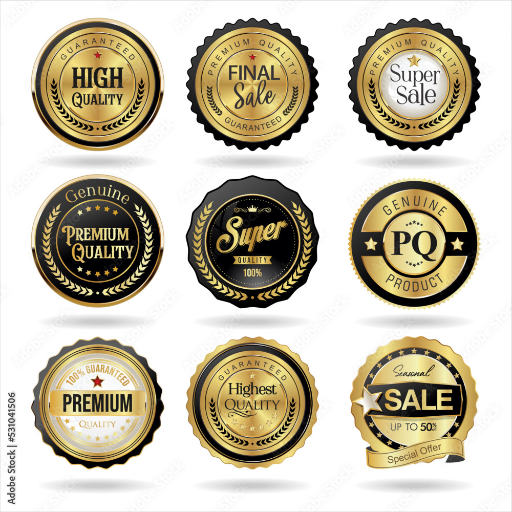 Collection of golden badge and labels vector illustration Collection of golden badge and labels vector illustration