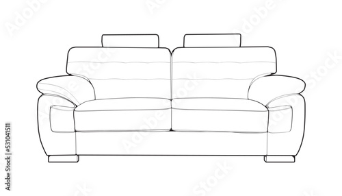 Sofa or couch line art illustrator. Outline furniture for living room. Vector illustration.
