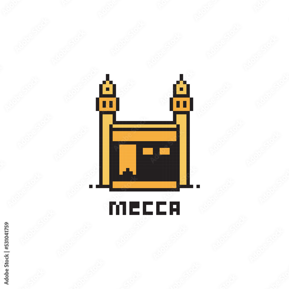 Vector illustration of Kaaba Mecca in pixel art style