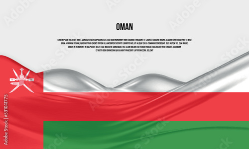 Oman flag design. Waving Omani flag made of satin or silk fabric. Vector Illustration.