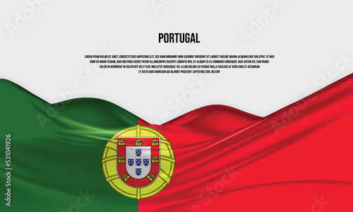 Portugal flag design. Waving Portuguese flag made of satin or silk fabric. Vector Illustration.