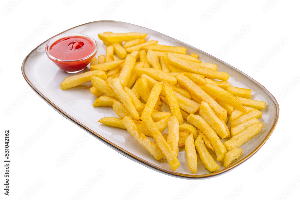 Crispy french fries with ketchup ready to eat Crispy french fries with ketchup ready to eat
