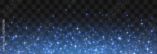 Luminous magical dust, dusty shine. Flying particles of light. Christmas light effect. Sparkling particles of fairy dust glow in the dark. Vector illustration on png.