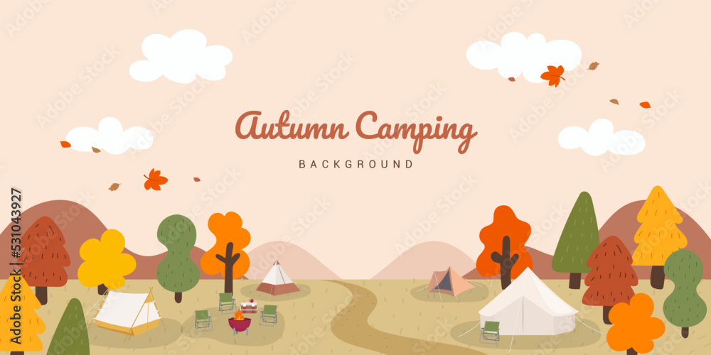 Autumn Camping background vector illustration. Fall Camping landscape