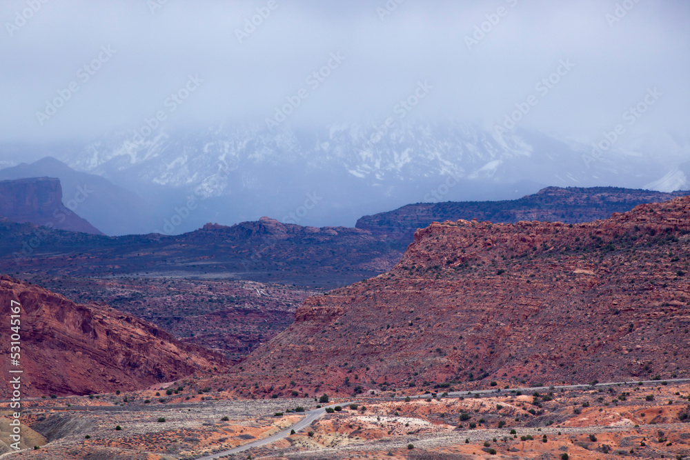Fototapeta premium Distant mountains with snow