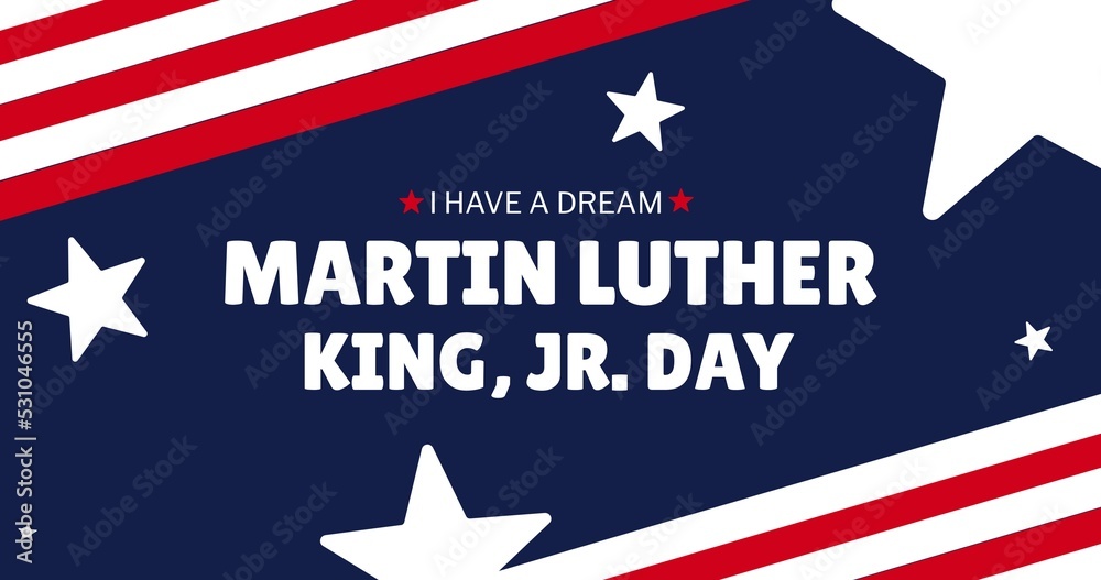 Naklejka premium Digital composite image of martin luther king jr day text over american flag with stars and stripes