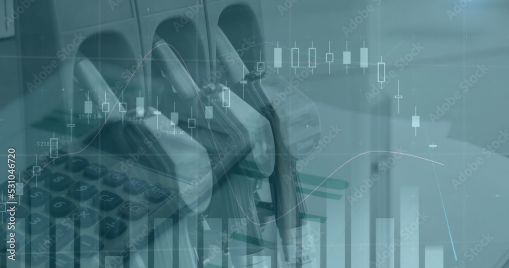 Fototapeta premium Image of financial data processing over businessman petrol distributor