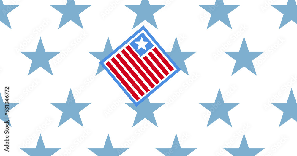 Digital image of american flag design against multiple blue stars n white background Digital image of american flag design against multiple blue stars n white background