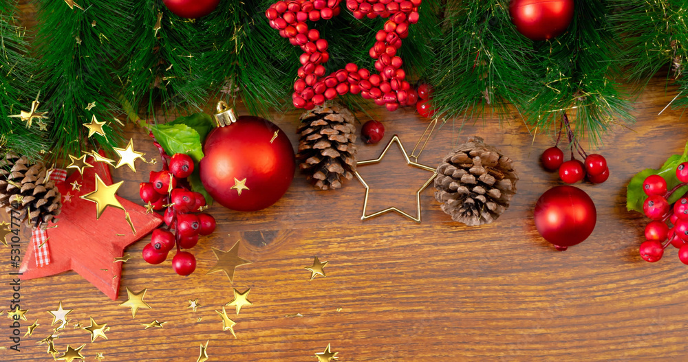 Image of falling stars over christmas decoration Image of falling stars over christmas decoration