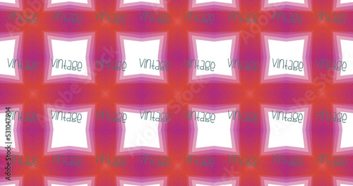 Image of vintage text in blue repeated over white squares on orange and pink background