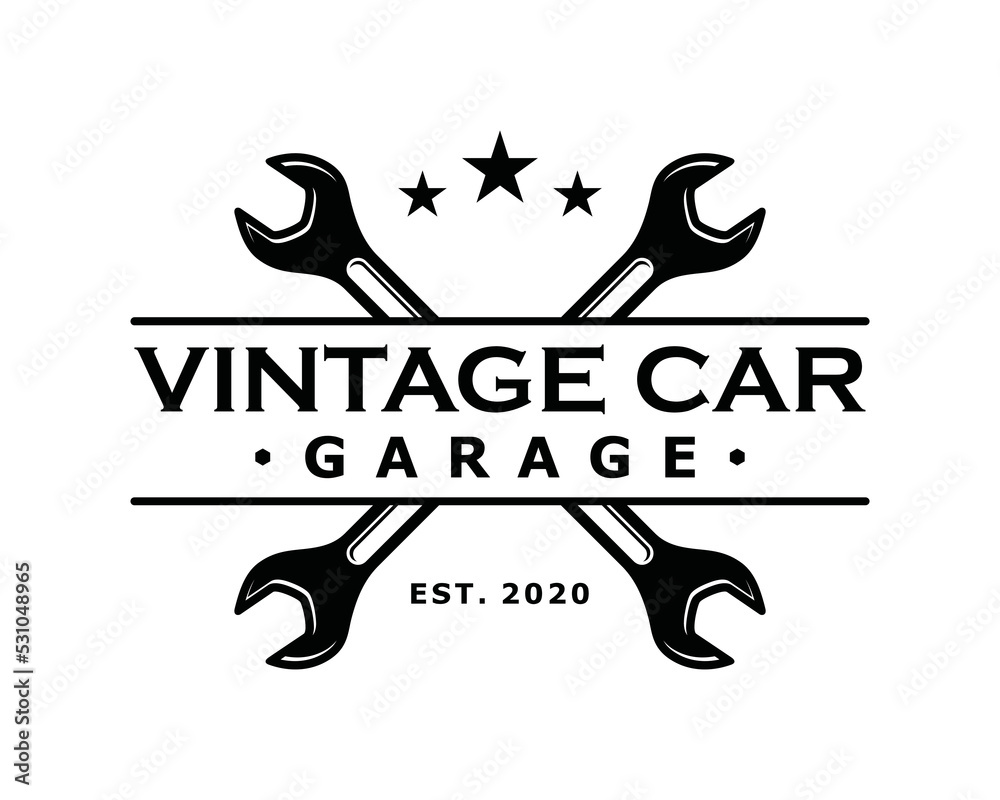 Wrench key for servicing in the garage car symbol icon vector. Crossed