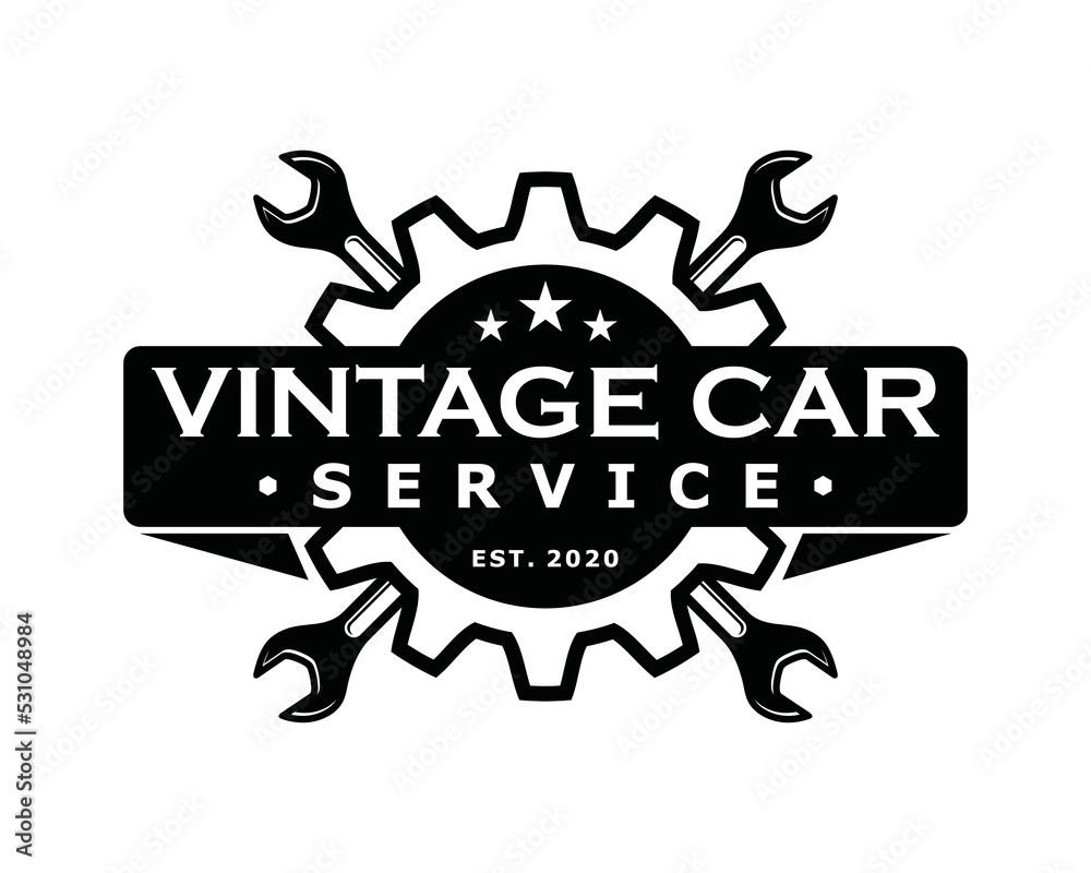 Wrench key with gear for servicing in the garage car symbol icon vector