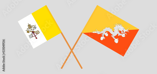 Crossed flags of Vatican and Bhutan. Official colors. Correct proportion