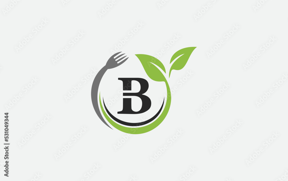 Green leaf nature with spoon and healthy logo design vector spoon fork and leaf Green leaf nature with spoon and healthy logo design vector spoon fork and leaf