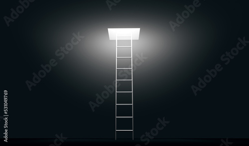 Stairway to Heaven, 3d render illustration. The staircase rises through the glowing window