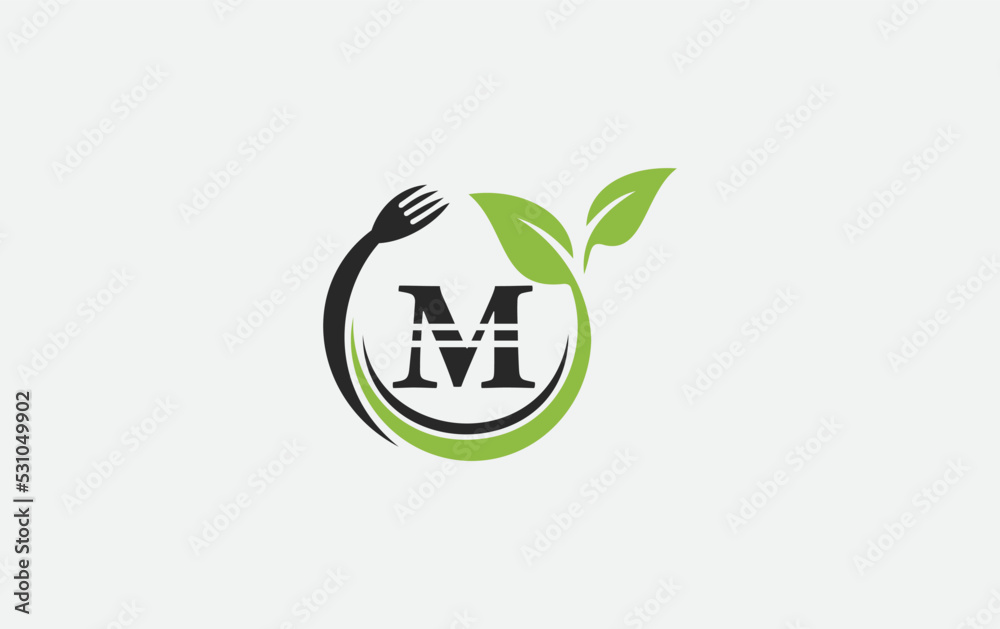 Green leaf nature with spoon and healthy logo design vector spoon fork and leaf Green leaf nature with spoon and healthy logo design vector spoon fork and leaf