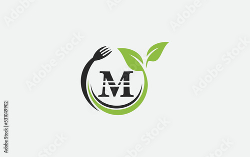 Green leaf nature with spoon and healthy logo design vector spoon fork and leaf