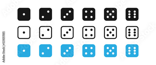 dice game icon set on white background, icon for game design, flat illustration, casino concept, random symbol, luck sign, simple design