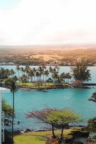 Vertical shot of the Coconut Island in Hilo, Hawaii