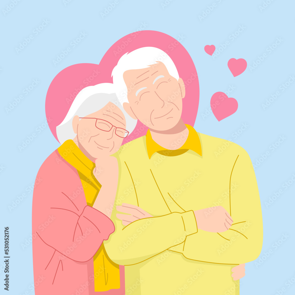 Happy elderly seniors couple vector illustration, Relationship, love, couple, old age concept
