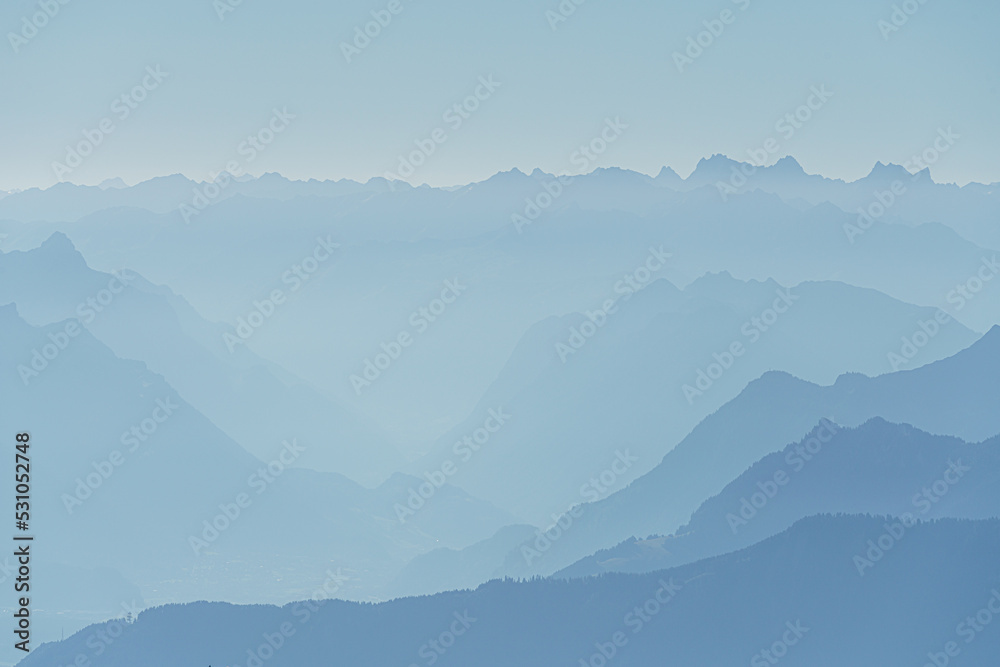 Switzerland, Panoramic view of Foggy Misty Alps at dawn, from Santis Switzerland, Panoramic view of Foggy Misty Alps at dawn, from Santis