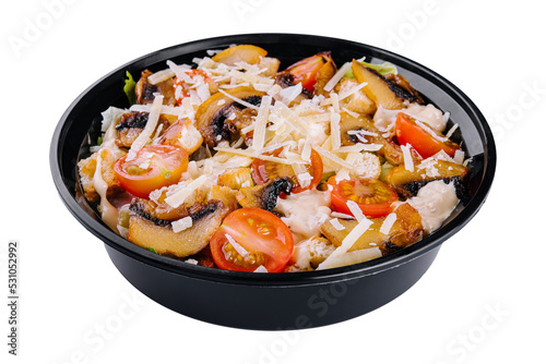salad of fried mushrooms, tomatoes and parmesan