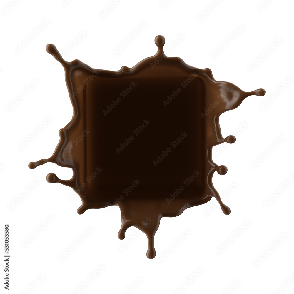 3d render, spherical shape liquid chocolate splash, cacao or coffee drink, splashing syrup, cooking ingredient. Abstract brown liquid clip art isolated on white background