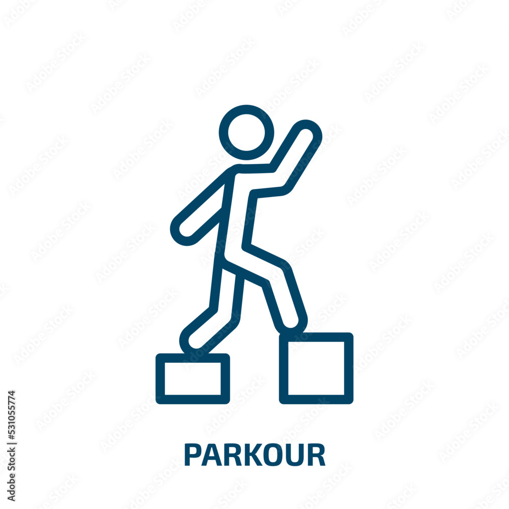 parkour icon from activity and hobbies collection. Thin linear parkour, activity, jumping outline icon isolated on white background. Line vector parkour sign, symbol for web and mobile parkour icon from activity and hobbies collection. Thin linear parkour, activity, jumping outline icon isolated on white background. Line vector parkour sign, symbol for web and mobile