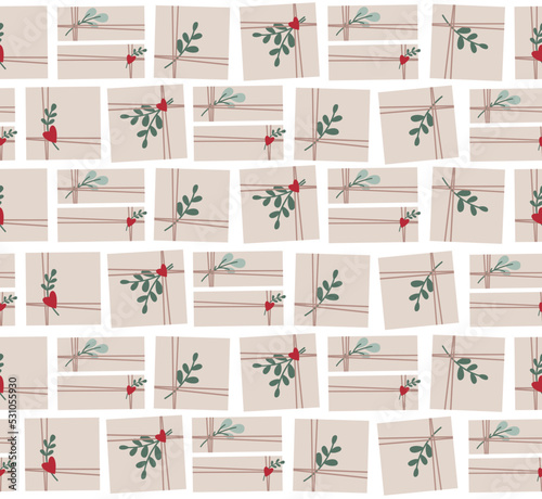 Seamless vector pattern. Scandinavian style gift boxes. Gentle holiday pattern for operetta paper 