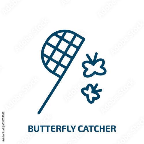 butterfly catcher icon from activity and hobbies collection. Thin linear butterfly catcher, butterfly, catcher outline icon isolated on white background. Line vector butterfly catcher sign, symbol for